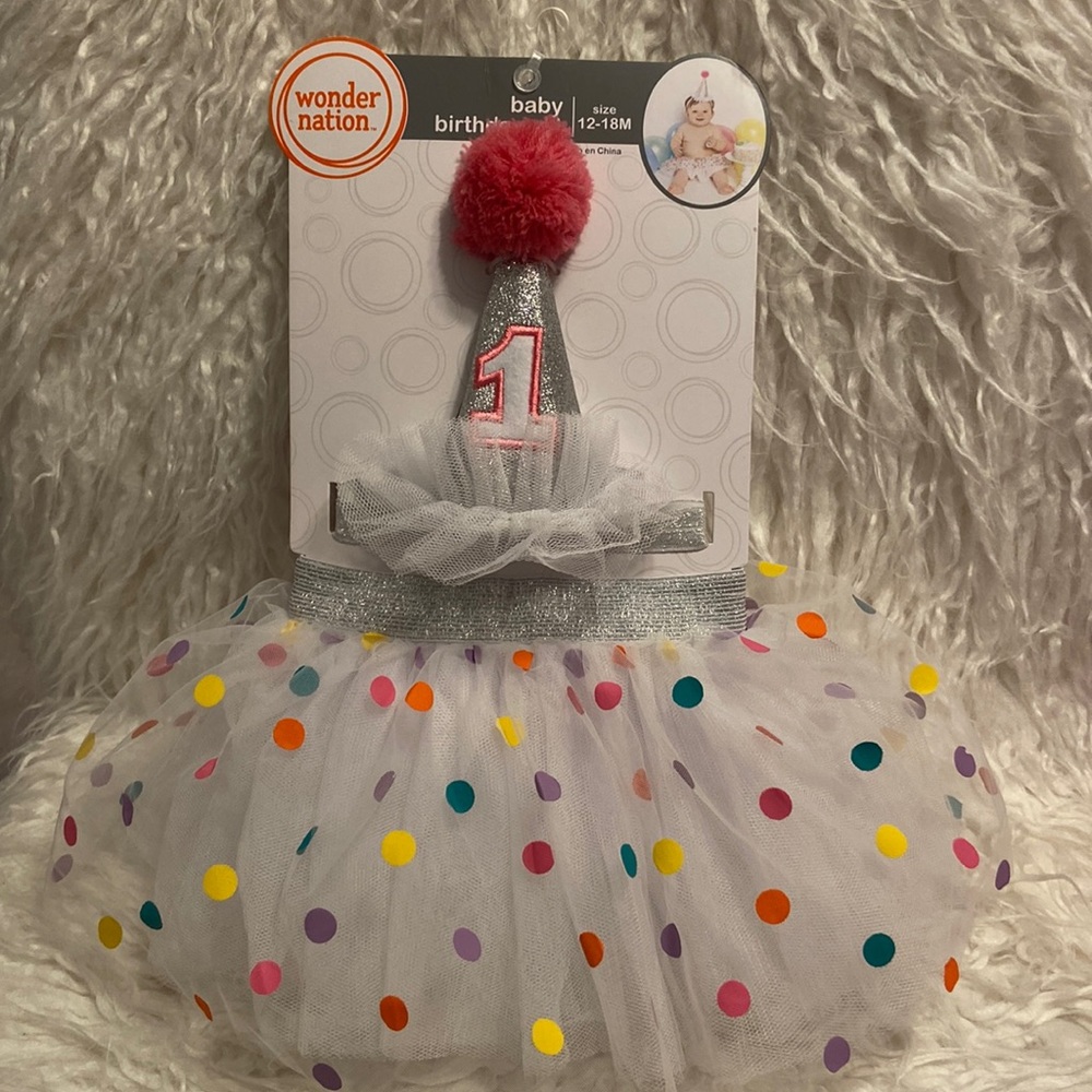Wonder Nation Baby Birthday Set | Tutu and Birthday Hat  | 12-18M